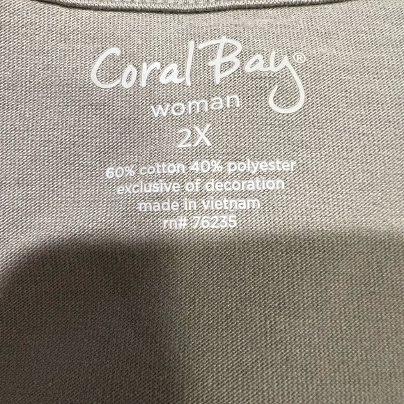 Coral Bay Woman Size 2X Olive And White Short Sleeve Shirt/top - Picture 5 of 7